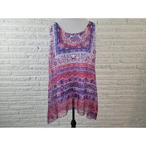 Live Let Live Womens Top 1X Plus Sleeveless Asymmetric Blue FLO191XE